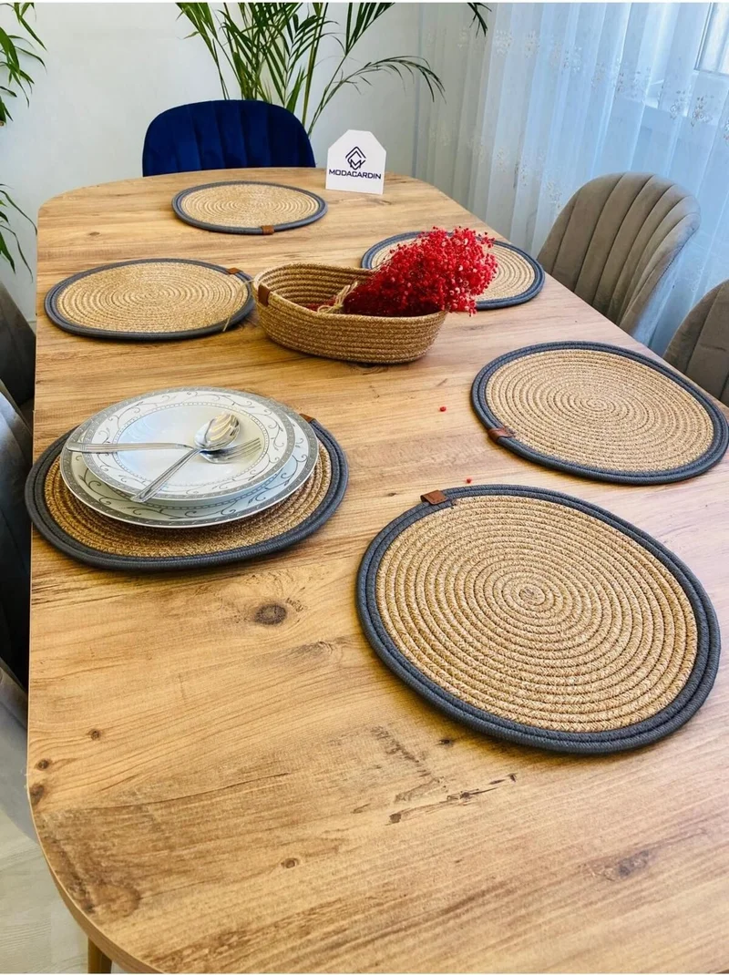 بدز ديري BDZ Leather Jute Wicker American Service Plate and Basket 7 Pieces