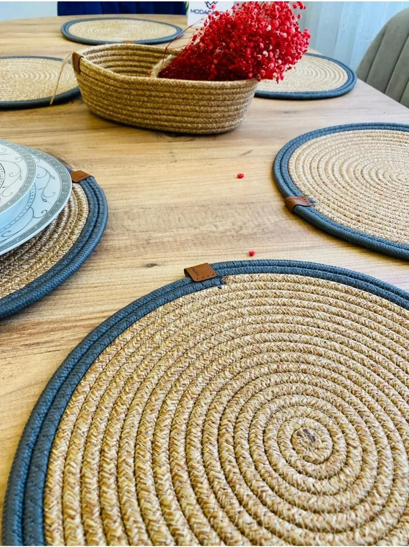 بدز ديري BDZ Leather Jute Wicker American Service Plate and Basket 7 Pieces