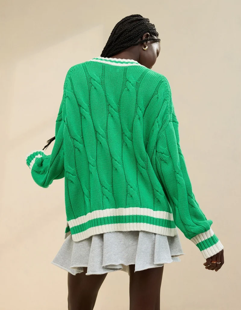 Aerie Aerie Cropped Cable V-Neck Sweater