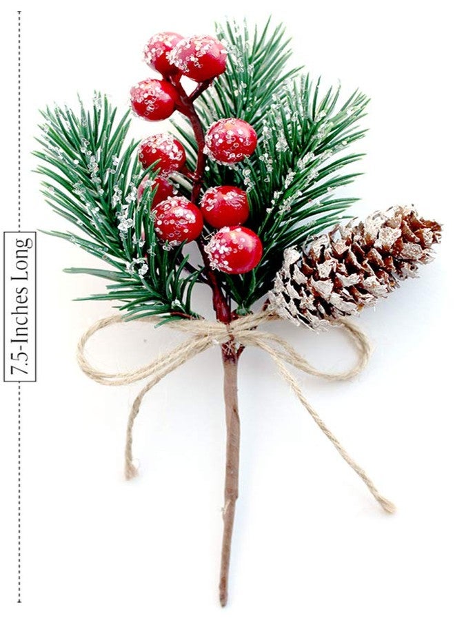 OLYPHAN Red Berry Stems Pine Branches Evergreen Christmas Berries Décor 8 PCS Artificial Pine Cones Branch Craft Wreath Pick & Winter Holiday Floral Picks Holly Stem for Decoration DIY Xmas Garland Crafts - Image 3