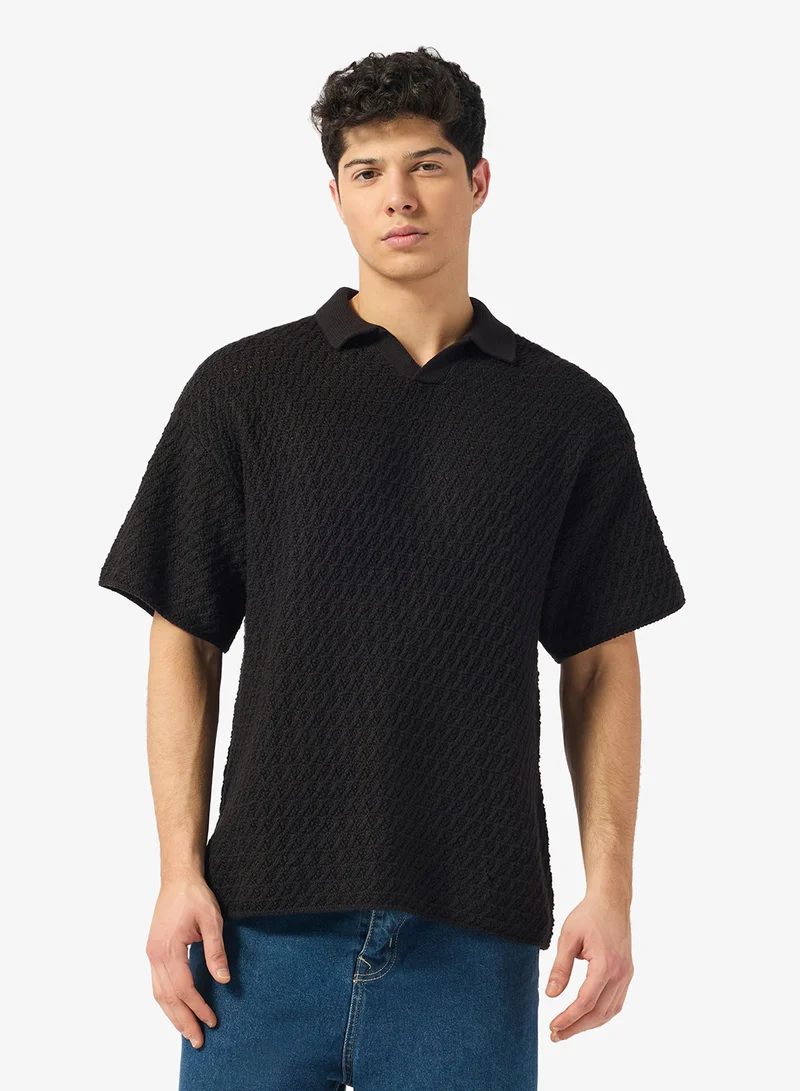 Relaxed fit Split Neck knit Polo shirt