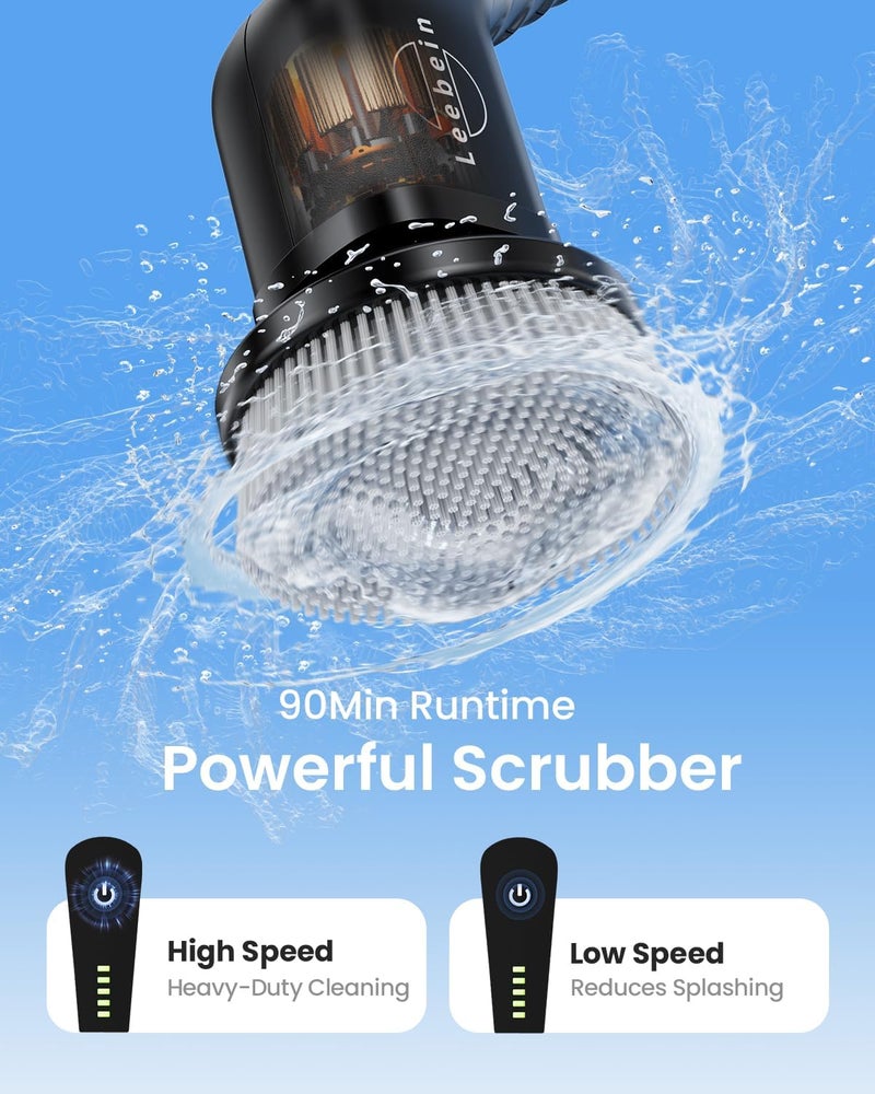 Leebein Electric Spin Scrubber, 2026 New Cordless Cleaning Brush Bathroom Scrubber, IPX7 Waterproof Shower Scrubber with 7 Brush Heads, Extendable Long Handle and 2 Speeds Scrubber for Bathtub Floor - Image 2