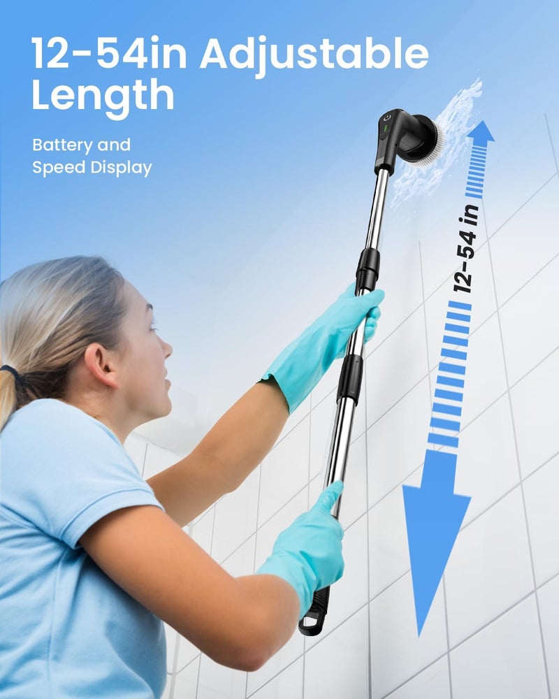 Leebein Electric Spin Scrubber, 2026 New Cordless Cleaning Brush Bathroom Scrubber, IPX7 Waterproof Shower Scrubber with 7 Brush Heads, Extendable Long Handle and 2 Speeds Scrubber for Bathtub Floor - Image 4