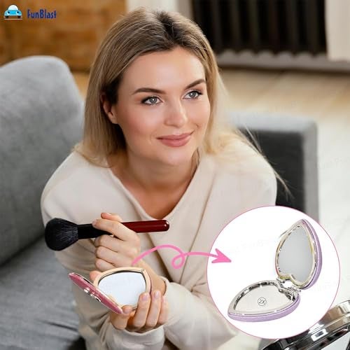 FunBlast Heart Shape Makeup Mirror for Women, Aesthetic Mini Mirrors, Portable Folding Double Sided Compact Mirror with 1X & 2X Magnification, Keychain Mirrors (Purple) - Image 5