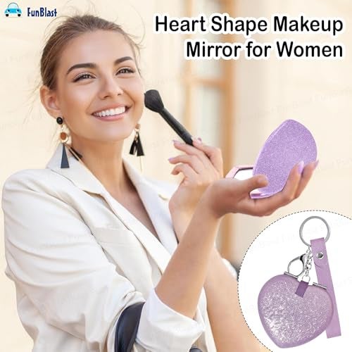 FunBlast Heart Shape Makeup Mirror for Women, Aesthetic Mini Mirrors, Portable Folding Double Sided Compact Mirror with 1X & 2X Magnification, Keychain Mirrors (Purple) - Image 4