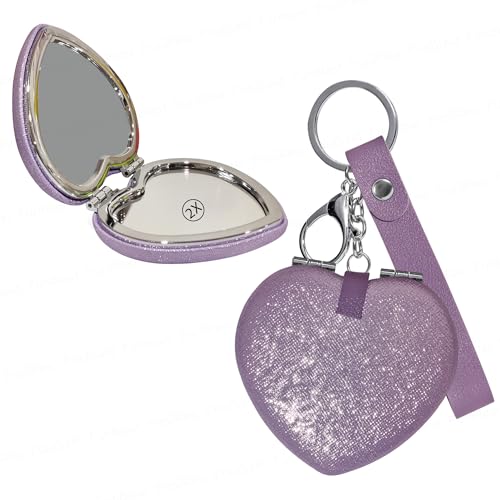 FunBlast Heart Shape Makeup Mirror for Women, Aesthetic Mini Mirrors, Portable Folding Double Sided Compact Mirror with 1X & 2X Magnification, Keychain Mirrors (Purple) - Image 1