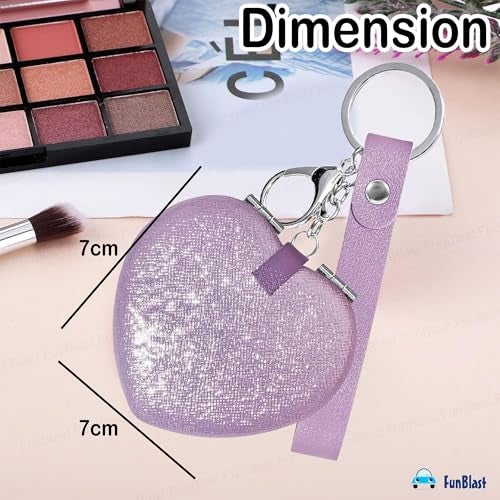 FunBlast Heart Shape Makeup Mirror for Women, Aesthetic Mini Mirrors, Portable Folding Double Sided Compact Mirror with 1X & 2X Magnification, Keychain Mirrors (Purple) - Image 3