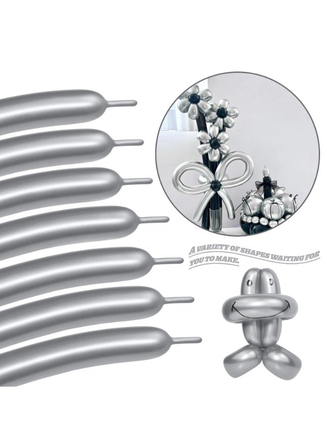TOY GARDEN 100 PCS Silver Twist Balloons Latex Bulk Modeling Balloons Kit Long Spiral Balloons for Elegant Decoration Chrome Party Supply - Image 3