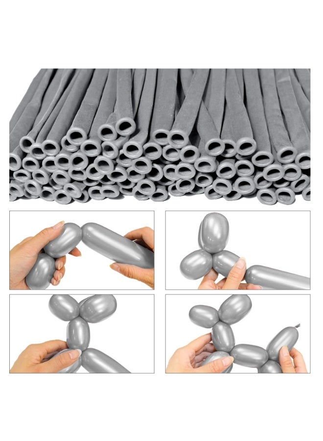 TOY GARDEN 100 PCS Silver Twist Balloons Latex Bulk Modeling Balloons Kit Long Spiral Balloons for Elegant Decoration Chrome Party Supply - Image 2