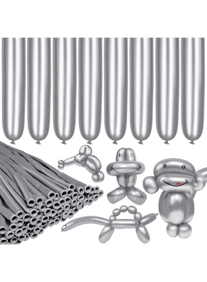 TOY GARDEN 100 PCS Silver Twist Balloons Latex Bulk Modeling Balloons Kit Long Spiral Balloons for Elegant Decoration Chrome Party Supply - Image 1