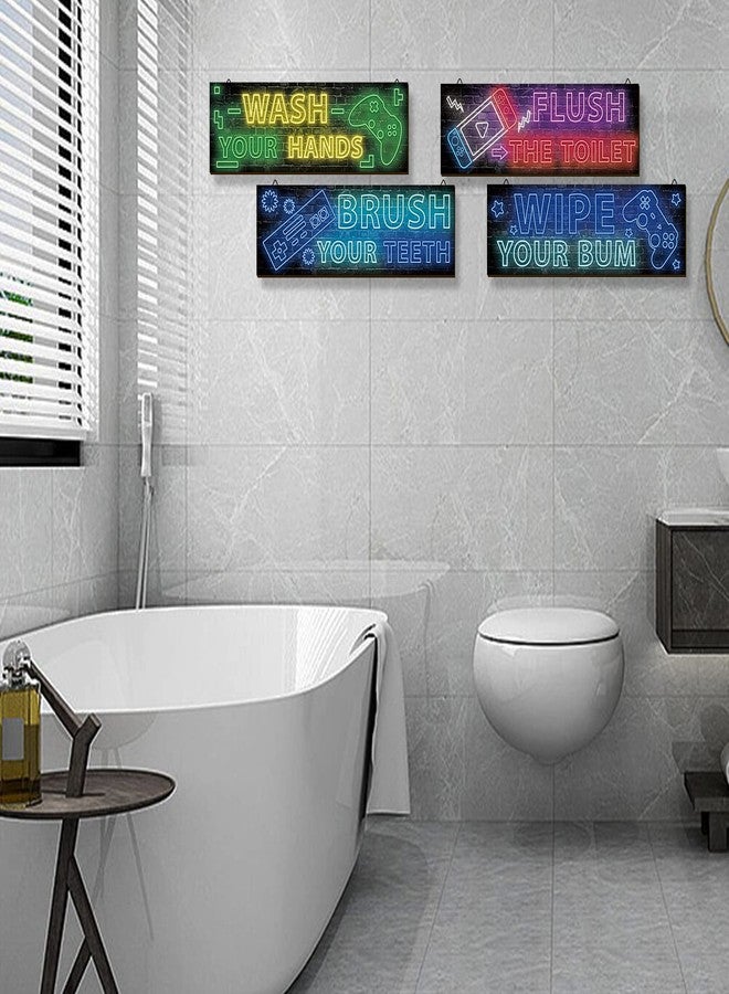 YLOLUL 4 Pcs Boy Bathroom Decor Neon Gaming Decor Teen Bathroom Decor Bathroom Gaming Wall Art Room Accessories for Teen Boys Kids Bathroom Decor for Teen Boy Bathroom Bedroom Playroom - Image 5