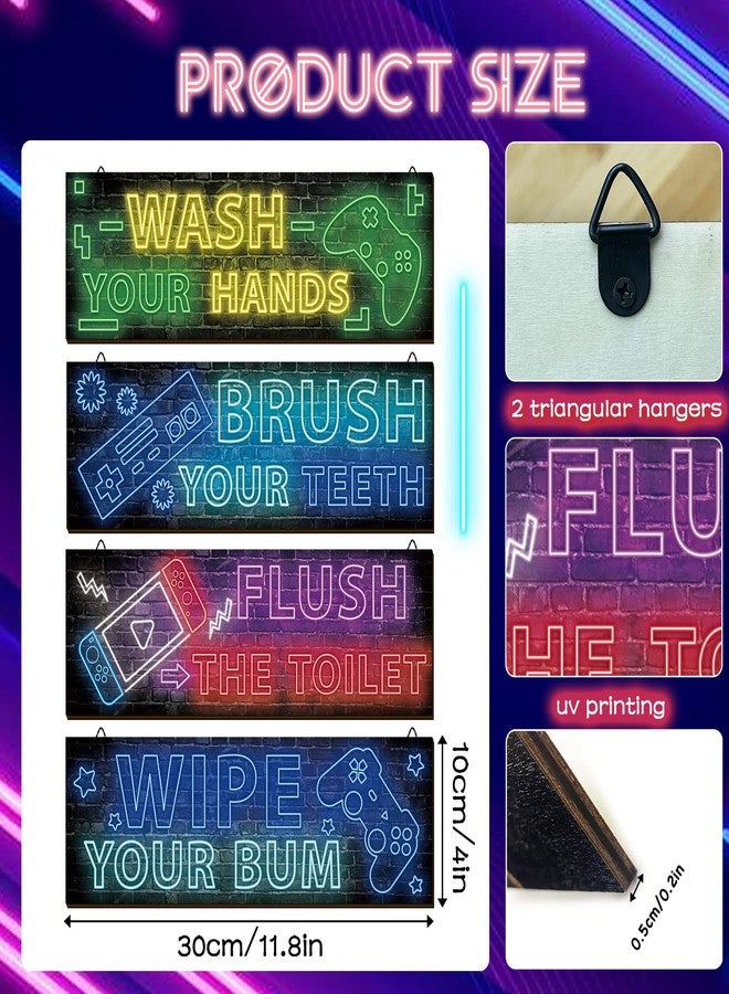 YLOLUL 4 Pcs Boy Bathroom Decor Neon Gaming Decor Teen Bathroom Decor Bathroom Gaming Wall Art Room Accessories for Teen Boys Kids Bathroom Decor for Teen Boy Bathroom Bedroom Playroom - Image 2