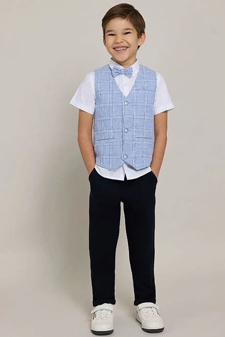R&B Solid Shirt And Plaid Waistcoat Set