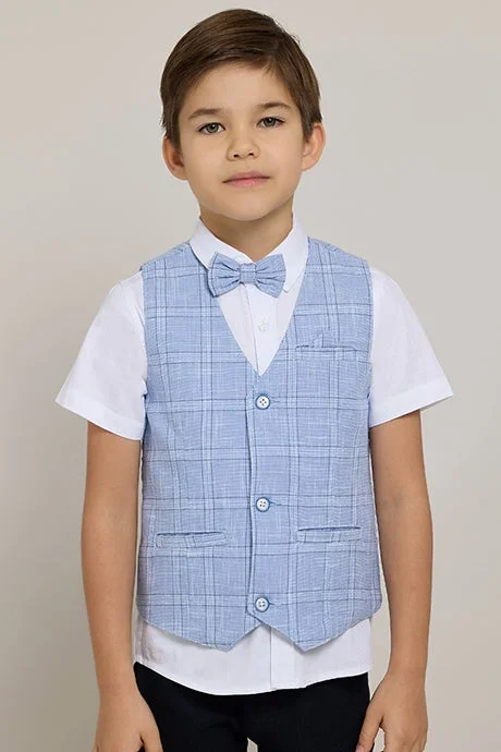 R&B Solid Shirt And Plaid Waistcoat Set