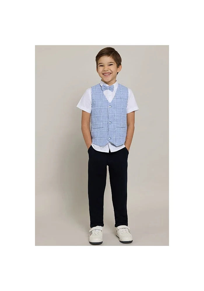 R&b Solid Shirt And Plaid Waistcoat Set