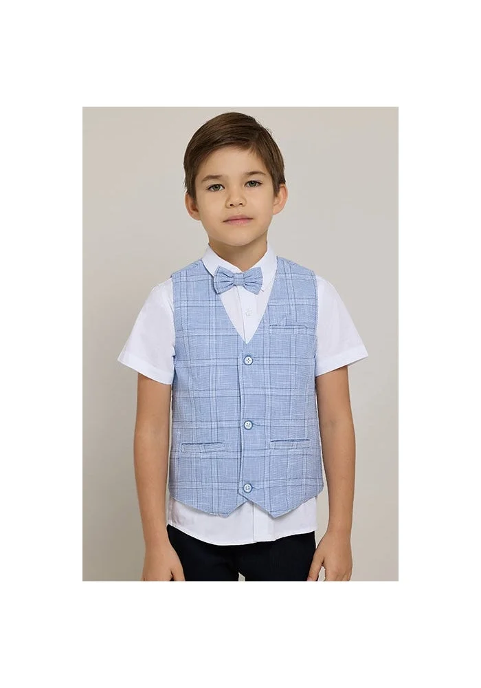 R&b Solid Shirt And Plaid Waistcoat Set