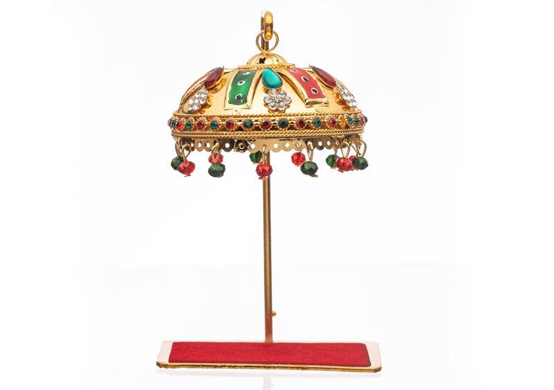 Tej Gifts Metal Umbrella Chhatra with Hanging Crystals for God Idol Car DashboardOffice DeskTableHome Decor Showpiece Chatri Aasan for God Murti Multicolor U 33 - Image 1