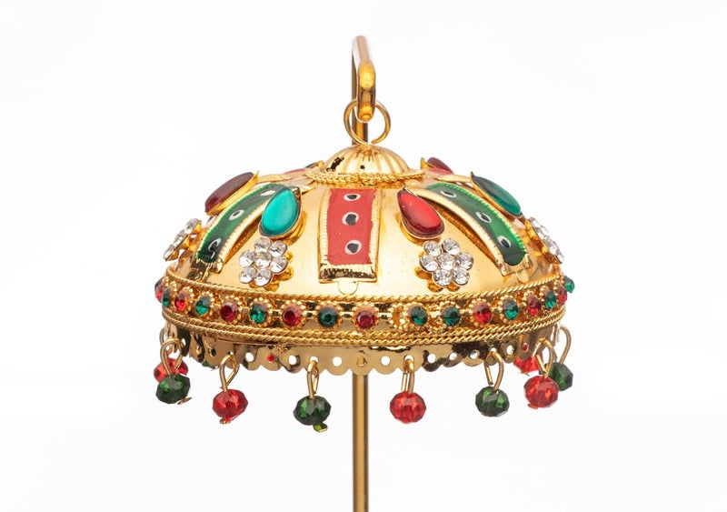 Tej Gifts Metal Umbrella Chhatra with Hanging Crystals for God Idol Car DashboardOffice DeskTableHome Decor Showpiece Chatri Aasan for God Murti Multicolor U 33 - Image 4