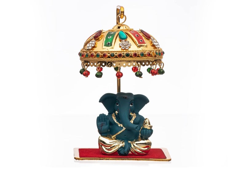 Tej Gifts Metal Umbrella Chhatra with Hanging Crystals for God Idol Car DashboardOffice DeskTableHome Decor Showpiece Chatri Aasan for God Murti Multicolor U 33 - Image 2