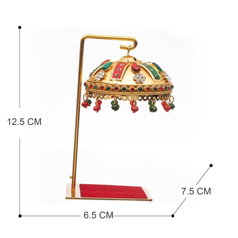 Tej Gifts Metal Umbrella Chhatra with Hanging Crystals for God Idol Car DashboardOffice DeskTableHome Decor Showpiece Chatri Aasan for God Murti Multicolor U 33 - Image 5