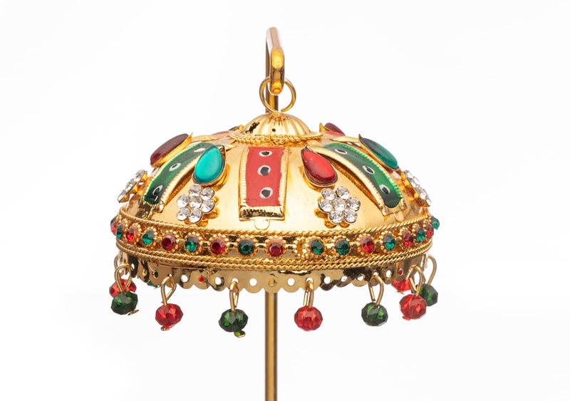 Tej Gifts Metal Umbrella Chhatra with Hanging Crystals for God Idol Car DashboardOffice DeskTableHome Decor Showpiece Chatri Aasan for God Murti Multicolor U 33 - Image 3