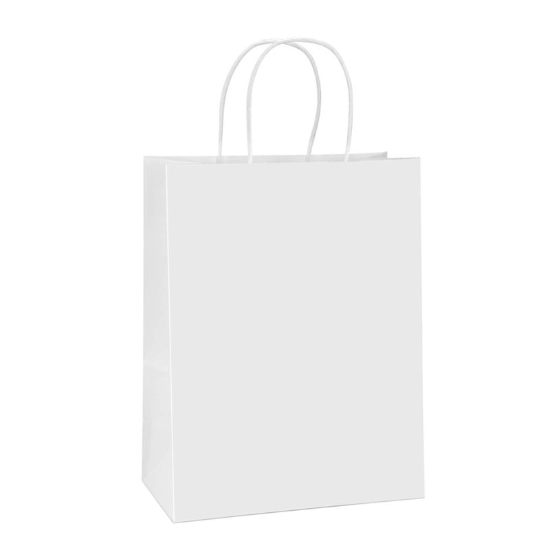 BagDream Paper Shopping Bags 10x5x13 100Pcs White Kraft Gift Bags with Handles Bulk for Shopping Merchandise Retail Party Favor Gifts Takeout Recyclable Paper Sacks