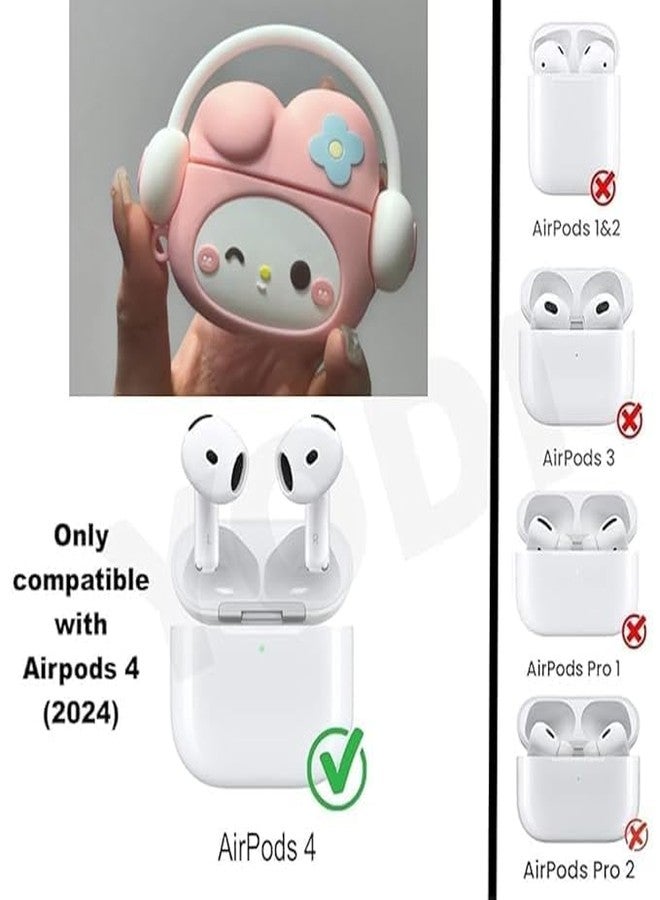 EMOH ROCED Compatible with AirPods 4 Case Cover 2024 with Cleaning Kit,Cartoon Kawaii for AirPods 4th Generation Case Silicone case for Apple Airpods 4 Accessories with Keychain for Women Girls (Kitty Pink) - Image 3