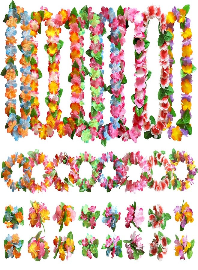 Aviski 32pcs Hawaiian Leis Party Decorations, Necklace Flowers Bracelets Headband, Tropical Hawaiian Party Night Bar Vacation - Image 1