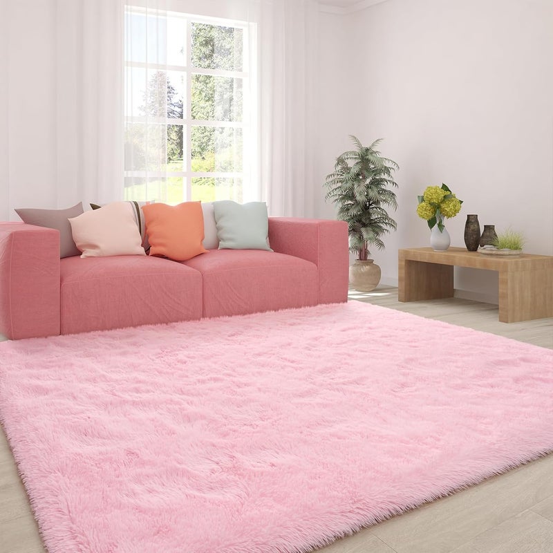 HOMORE Pink Rug for Girls, 5x8 Fluffy Shag Rugs for Living Room, Soft Bedroom Rugs for Kids Room, Cute Carpets for Dorm, Furry Rug for Nursery Indoor Decor - Image 5