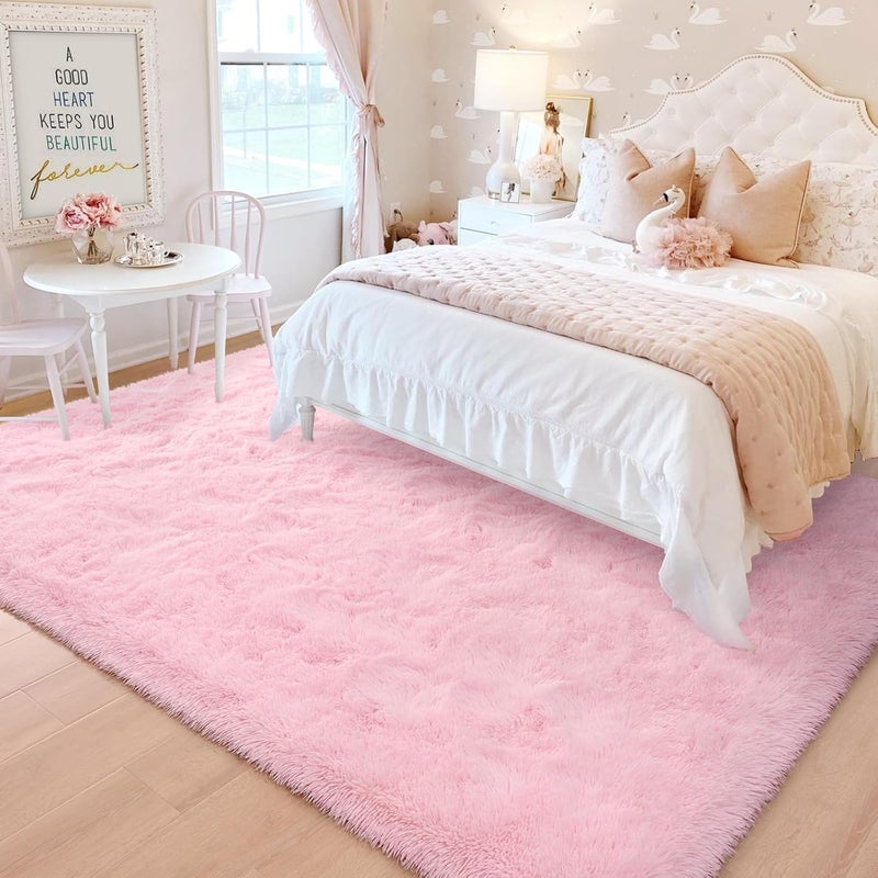 HOMORE Pink Rug for Girls, 5x8 Fluffy Shag Rugs for Living Room, Soft Bedroom Rugs for Kids Room, Cute Carpets for Dorm, Furry Rug for Nursery Indoor Decor - Image 4