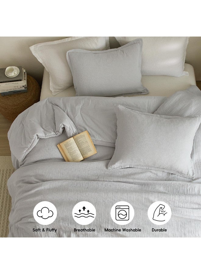PHF PHF Cotton Muslin Comforter Set King Size, Breathable Lightweight Super Soft Bedding Sets for All Season,3 Pieces, 1 Comfy Comforter (104"x90"),2 Pillow Shams(20"x36"), Light Grey  - Image 2