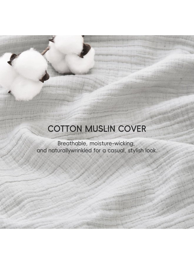 PHF PHF Cotton Muslin Comforter Set King Size, Breathable Lightweight Super Soft Bedding Sets for All Season,3 Pieces, 1 Comfy Comforter (104"x90"),2 Pillow Shams(20"x36"), Light Grey  - Image 4