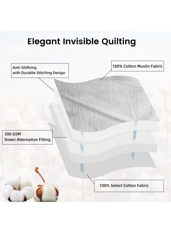 PHF PHF Cotton Muslin Comforter Set King Size, Breathable Lightweight Super Soft Bedding Sets for All Season,3 Pieces, 1 Comfy Comforter (104"x90"),2 Pillow Shams(20"x36"), Light Grey  - Image 3