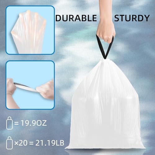 KSSKSS 120 Counts 1.6 Gallon Mini Drawstring Trash Bags, Small Garbage Bags by KSSKSS, Code a fit 4.5-8 Liter, 1.2-2 Gal, White Trash Bin Liners for Home Office Kitchen Bathroom Bedroom - Image 5