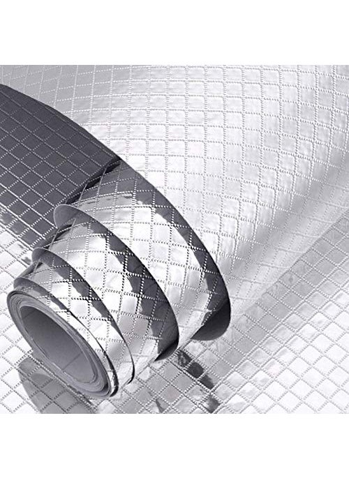 Pink Pari Pink pari Aluminium Foil Stickers, Oil Proof, Kitchen Backsplash Wallpaper Self-Adhesive Wall Sticker Anti-Mold and Heat Resistant for Walls Cabinets Drawers and Shelves, silver  - Image 1