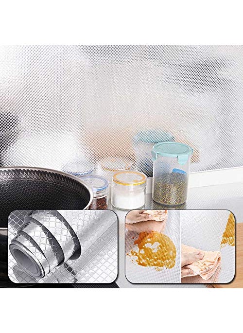 Pink Pari Pink pari Aluminium Foil Stickers, Oil Proof, Kitchen Backsplash Wallpaper Self-Adhesive Wall Sticker Anti-Mold and Heat Resistant for Walls Cabinets Drawers and Shelves, silver  - Image 3