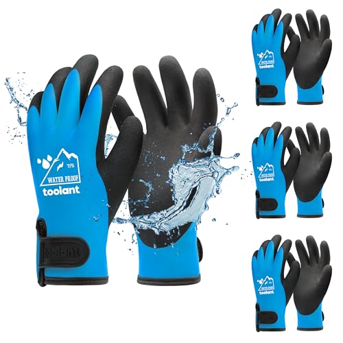toolant 100% Waterproof Gloves Bulk Pack, 3 Pairs, Winter Work Gloves for Cold Weather, Touchsreen, Warm Freezer Gloves, Thermal Insulated, With Grip, Blue, Small - Image 1
