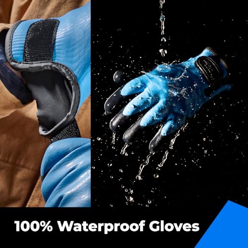 toolant 100% Waterproof Gloves Bulk Pack, 3 Pairs, Winter Work Gloves for Cold Weather, Touchsreen, Warm Freezer Gloves, Thermal Insulated, With Grip, Blue, Small - Image 2