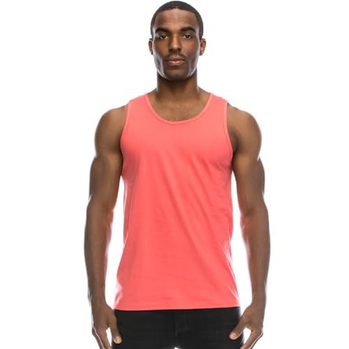 JC DISTRO Mens Hipster Hip Hop Basic Tank Top Soft Premium Cotton Jersey Shirts Coral Medium - Image 1