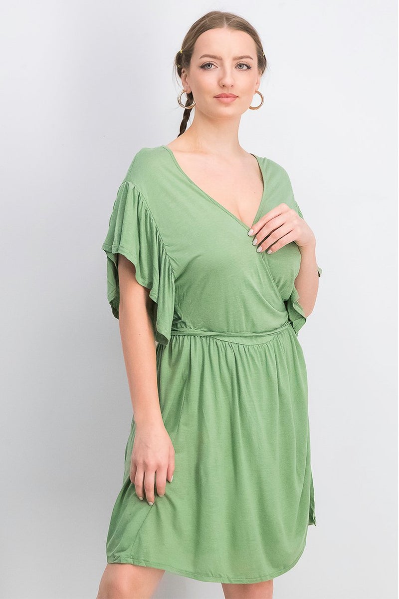 women'secret فستان ملفوف نسائي سادة، أخضر - Image 1