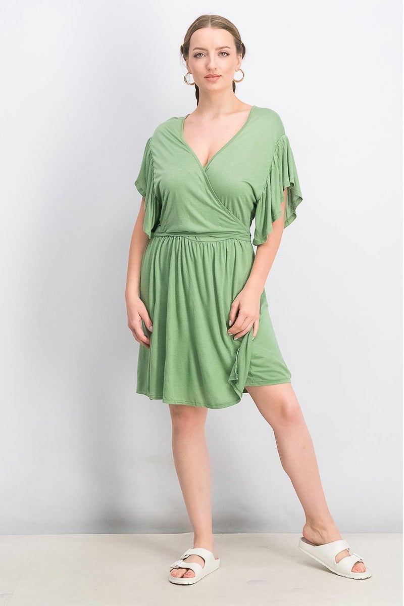 women'secret فستان ملفوف نسائي سادة، أخضر - Image 3