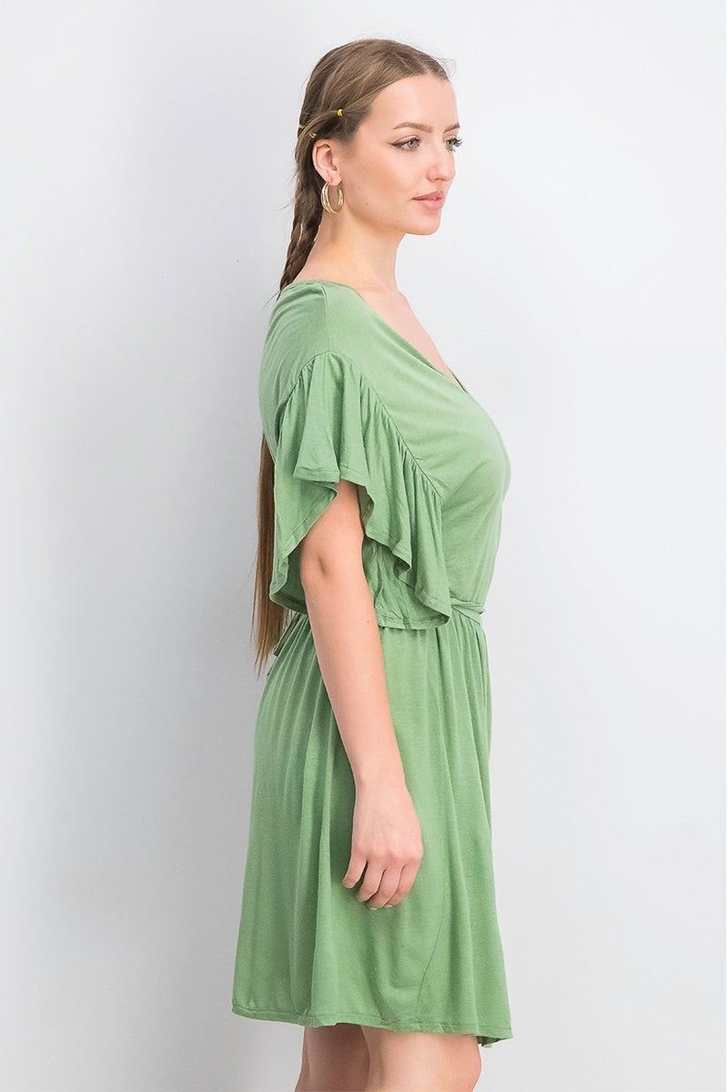 women'secret فستان ملفوف نسائي سادة، أخضر - Image 2