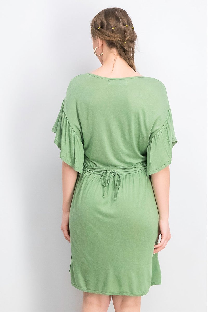 women'secret فستان ملفوف نسائي سادة، أخضر - Image 4