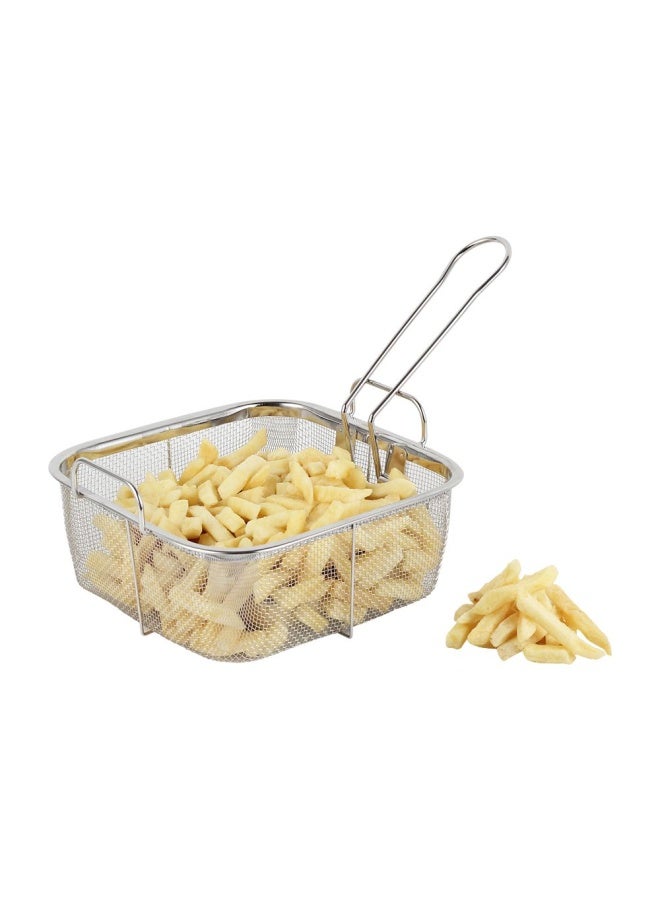 DANUBE HOME Jake Stainless Steel Deep Fry Basket Square Fry Basket Steel French Fry Chip Basket Food Baskets for Serving Stainless Steel Fry Basket with Handle Reusable 20 x 20 x 11 Hcm - Image 2