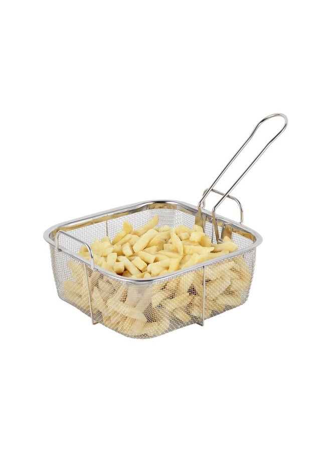 DANUBE HOME Jake Stainless Steel Deep Fry Basket Square Fry Basket Steel French Fry Chip Basket Food Baskets for Serving Stainless Steel Fry Basket with Handle Reusable 20 x 20 x 11 Hcm - Image 3