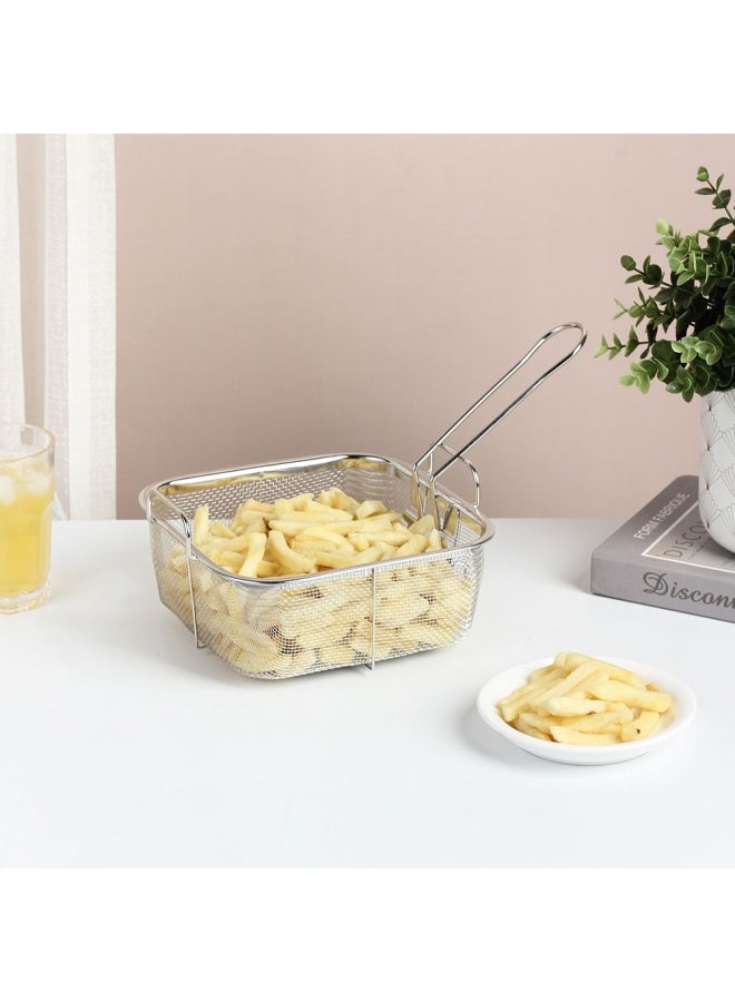 DANUBE HOME Jake Stainless Steel Deep Fry Basket Square Fry Basket Steel French Fry Chip Basket Food Baskets for Serving Stainless Steel Fry Basket with Handle Reusable 20 x 20 x 11 Hcm - Image 1