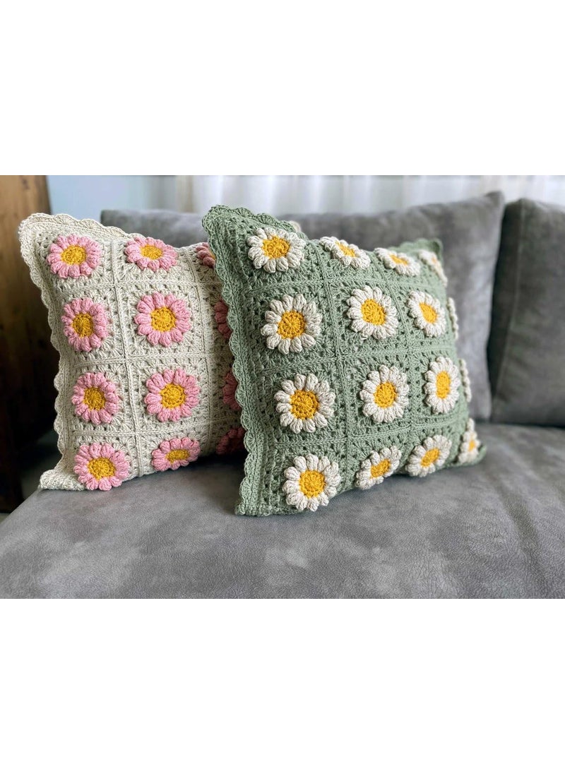 ALTAARA ALTAARA Crochet Cushion Cover 16 X 16 Inch Handmade Soft Boho Cotton Pillow Case for Sofa Set Bed Living Room Bedroom in Premium Canvas Fabric with Back Zipper Colourful 1Piece Style 03  - Image 2