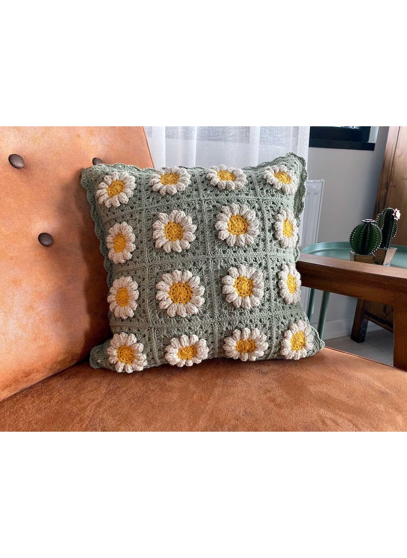 ALTAARA ALTAARA Crochet Cushion Cover 16 X 16 Inch Handmade Soft Boho Cotton Pillow Case for Sofa Set Bed Living Room Bedroom in Premium Canvas Fabric with Back Zipper Colourful 1Piece Style 03  - Image 4