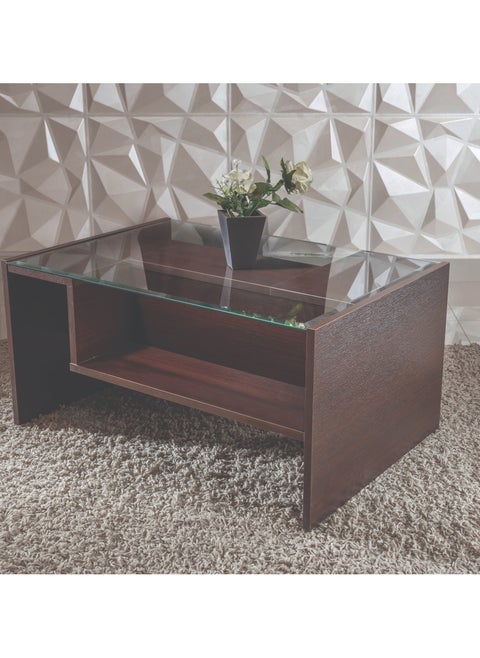 Coffee Table MDF Brown + Glass Center Table 81.5Lx40W56H.