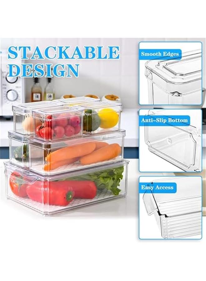 PYEBE Set Of 7 Fridge Organizer Stackable Refrigerator Organizer Bins with Lids, Kitchen Organization and Storage Clear Plastic Storage Bins for Food, Drinks, Fruits, Vegetable - Image 3